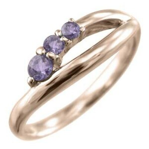 10kピンクゴールド 指輪 3ストーン アメシスト(紫水晶) 2月誕生石