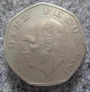 ●メキシコ合衆国 旧コイン●1978年10ペソ(七角形)●ミゲル・イダルゴ/イーグル●並品!!
