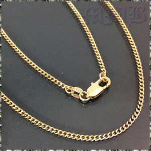[NECKLACE] 18K Gold Filled Flat Curb Chain イエロー ゴールド スリム 喜平 チェーン ネックレス 2x420mm (4.3g) 【送料無料】
