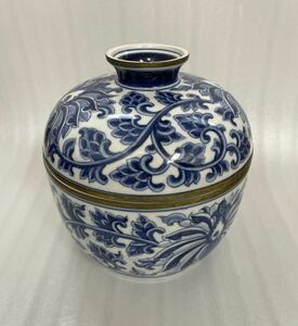 hand painted thailand デコレーションボウル 蓋付き 陶器 陶磁器 金彩 