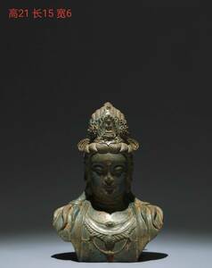 ▽鴻▽ 漢 青銅製 菩薩半身像 置物 古賞物 中国古玩 中国古美術