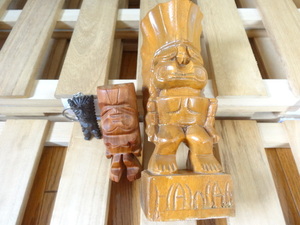 送料無料 ハワイアン Tiki ティキ ハンドメイド 天然木 木彫り 像 ハワイ 土産 置物 木製 手造り 工芸品