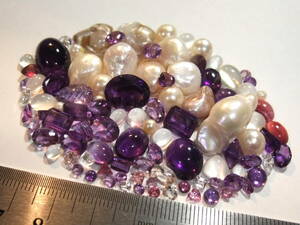 宝飾用カットルースカボッション等色々セットamethystアメジストpearlアコヤ真珠淡水パール水晶moonstoneトルマリン等他まとめて大量A26a