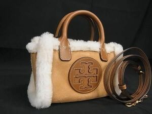 ■新品■未使用■ TORY BURCH トリーバーチ ラムレザー×ボア 2WAY ハンドバッグ ショルダー クロスボディ ブラウン系×ホワイト系 AW5411