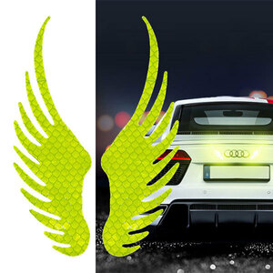 プレート シール ステッカー カスタム 反射 羽 翼 ラベル ドレスアップ 汎用 2枚set 自動車 カー用品 グリーン 送料無料