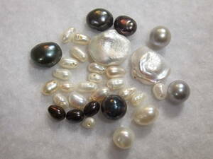 159-7淡水真珠両穴&アコヤ真珠片穴等のパールセット!小粒やスリークォーターも!ややモノトーン系!ハネもの