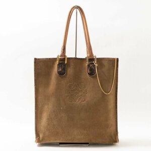 【1円スタート】LOEWE スウェード ハンドバッグ トート ロエベ ヴィンテージ 小物 本革 ブラウン 茶色 ゴールド 手持ち メンズ レディース