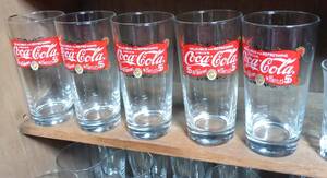 値引き交渉可能Coca-Cola・コカ・コーラ ロゴ グラス 5つ 400ml 口径7.6㎝高さ15㎝ 佐々木硝子 非売品ノベルティ デットストック昭和レトロ