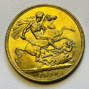 イギリス 硬貨 古銭 ヴィクトリア女王 1898年 イギリス領オーストラリア 聖ジョージ 竜殺し ナイト ドラゴン コイン 重27.75g