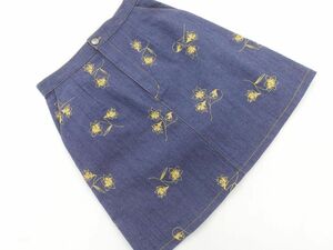 ネコポスOK CECIL McBEE セシルマクビー 花 刺繍 Aライン 台形 デニムスカート sizeM/青 ■■ ☆ dfc7 レディース