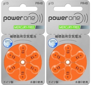 □ パワーワン power one 補聴器用電池 PR48(13) 6粒入り 2個セット 送料込