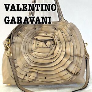 VALENTINO GARAVANI ヴァレンティノ ガラヴァーニ レザー フラワー 2way トートバッグ ショルダー 肩掛け 斜め掛け ワンショルダー 大容量