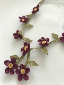 オヤ ネックレス 手編み 花 トルコ 伝統手芸 アクセサリー ハンドメイド イーネオヤ パープル◇送料無料◇