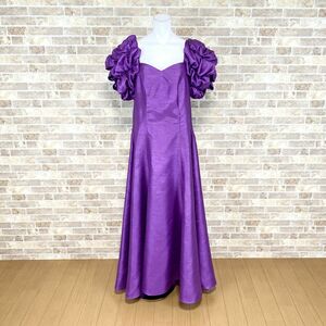 1円 ドレス Paondor パンドール山路 ロングドレス L~LL大きなサイズ 紫光沢 カラードレス キャバドレ イベント　中古４５１５