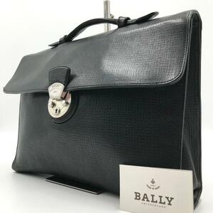 美品/激レア●バリー BALLY メンズ ビジネスバッグ A4収納可能 ブリーフケース ロック式 レザー ブラック 黒色 書類鞄 ハンドバッグ トート