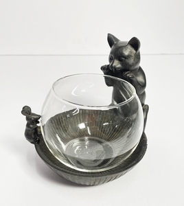 新品 ネコとネズミのグラスポット ネコ 猫 鼠 小さなフラワーベース 花瓶 猫雑貨 インテリア かわいい 雑貨 動物 オブジェ