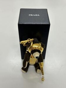 1円~ PRADA プラダ バッグチャーム アクセサリー ベアトリック クマ ロボット ブラウン×ゴールド テディベア 箱あり 売り切り