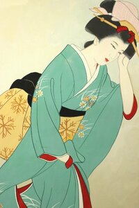 【董芸】美人画家 宮下 柚葵 筆 『木枯らし』10号 真作保証 ws262