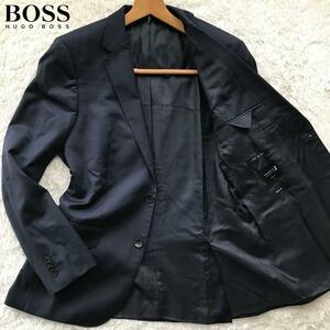 美品/Lサイズ●ヒューゴボス HUGO BOSS テーラードジャケット サマーウール 高級GUABELLO素材 メンズ ビジネス スプリングサマー ネイビー