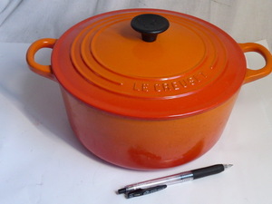 ハゲあり◆LE CREUSET ル・クルーゼ ココットロンド オレンジ 22cm ホーロー鍋