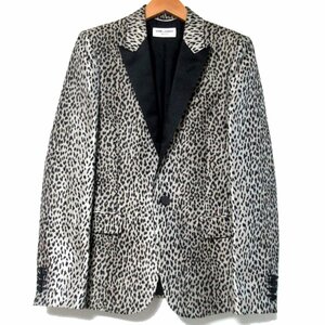 美品 SAINT LAURENT PARIS サンローラン エディ期 レオパード柄 ベイビーキャット シングル テーラードジャケット 42 ベージュ×黒 C0502