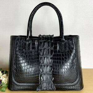 新品 未使用 定40万 本物 最高峰 マット クロコダイル crocodile センターセレクト A4可 ホーンバッグ ハンドバッグ 黒 ( トートバッグ