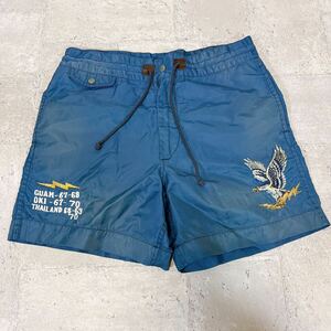 RRL ダブルアールエル ラルフローレン Embroidered Twill Short ミリタリー刺繍 スイム風 ショートパンツ 33 青系 