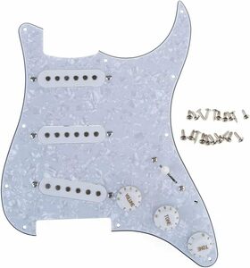 ホワイトパール Musiclily 11穴 SSS 配線済み ストラトキャスターギター用ピックアップピックガードセット、4プライホ