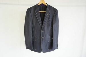 【即決】Paul Smith COLLECTION ポールスミスコレクション メンズ ジャケット 麻/シルク混 ストライプ 2ボタン 黒ベース サイズM【669403】