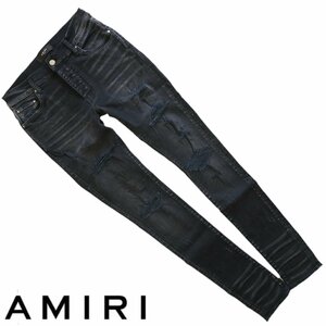 22SS◆新品◆AMIRI◆今最もホット クラッシュ加工 デストロイデニム スラッシャー ストレッチ スキニー ジーンズ 32 黒◆アミリ THRASHER