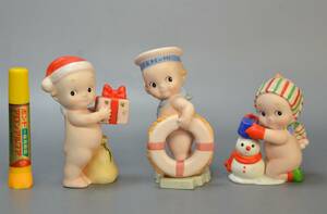 KATO　KOGEI　ローズオニール　キユーピー　メリークリスマス　雪だるま　海水浴　陶器人形　3点セット　美品　昭和レトロ　　　　　　 　