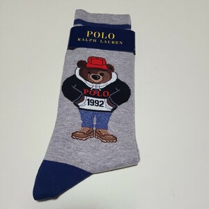 Polo Ralph Lauren ベア 1992 ラインソックス 靴下 ラルフローレン 25~27センチ ポロベア グレー