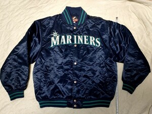 シアトル マリナーズ☆マジェスティックmajestic☆スタジャン☆Lサイズ☆ネイビーSeattle Mariners☆ボタン式ブルゾン☆MLBメジャーリーグ