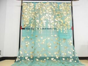 平和屋-こころ店■極上　夏物　お引きずり・お引き摺り・引き振袖　紗　箔置き桜模様　金彩　逸品　KAAA0487kk4