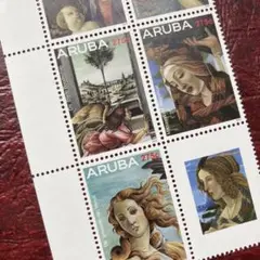 52129セール現品限り　外国切手未使用　アルバ発行美術5種連刷揃タブ付