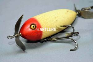 HEDDON MUSKY SUFESSER 350,(ZA8-J3P)C1933-1936年 GLASS EYE BIG VINTAGE LURE,TOILET SEAT,NNOP,RH 