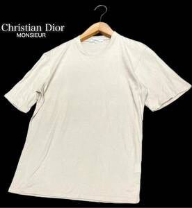 Christian Dior MONSIEUR★クリスチャンディオール★（M）ワンポイント刺繍 半袖 Tシャツ/ライトベージュ系 訳あり