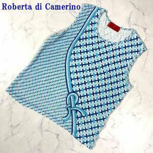 ロベルタ ディ カメリーノ 総柄ノースリーブトップス ブルー系 Roberta di Camerino カジュアル サマーニット 42 C6523