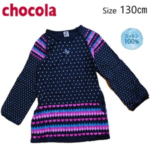 ドット ダイヤ ハート柄 黒 / 長袖ワンピース / 130サイズ【CHOCOLA / ショコラ】 送料185円