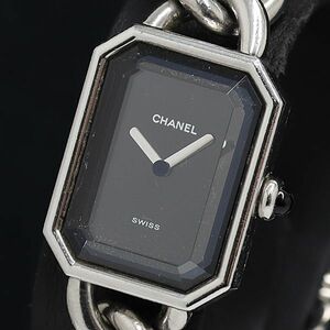 1円 稼動 良品 シャネル QZ プルミエール カットガラス 黒文字盤 レディース腕時計 9860510 3BGT MTM
