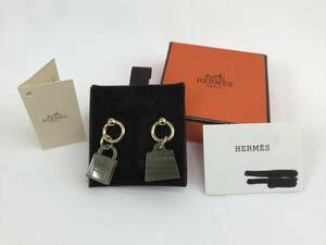 ☆美品　エルメス 【HERMES】 アミュレット マロキニエ カデナ ケリー モチーフ ピアス バッファローホーン ブラウン ゴールド 　166863-34