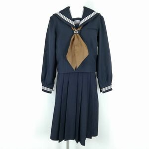 1円 セーラー服 ジャンパースカート 上下3点セット 大きいサイズ 冬物 白3本線 女子 学生服 埼玉春日部中学 紺 中古 ランクC NA1208