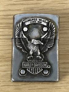 中古 ZIPPO ジッポーライター HARLEY DAVIDSON ハーレーダビッドソン イーグルプレート貼り MADE IN U.S.A 1995年製 動作未確認 A1