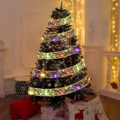 DERAYEE クリスマス 発光リボン シルバー マルチカラー 5m