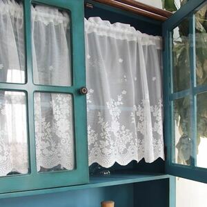 新品　カフェカーテン　小窓　出窓　レースカーテン　目隠し　キッチン 100x46cm エレガント　ホームデコレーション　ホワイト　白
