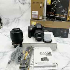 ♪【売り切り】美品！Nikon ニコン D3300デジタル一眼レフカメラ ダブルズームキット 18-55mm 1:3.5-5.6 55-200mm 1:4-5.6 シャッター数17