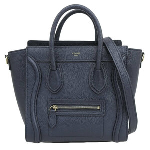 セリーヌ CELINE ラゲージ ナノショッパー 2WAYバッグ ハンドバッグ ショルダーバッグ レザー ネイビー 中古 新入荷 OB1763