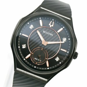 1円 稼働 極美品 箱/保証書付 Bulova Curv ブローバ カーブ 98R240 QZ クオーツ 黒文字盤 SS ラウンド メンズ 腕時計 男性用 241520240326