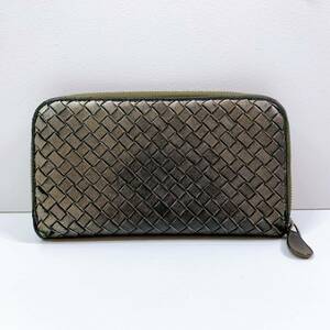 133【中古】BOTTEGA VENETA ボッテガヴェネタ イントレチャート ラウンドファスナー 長財布 ジップアラウンドウォレット レザー 現状品