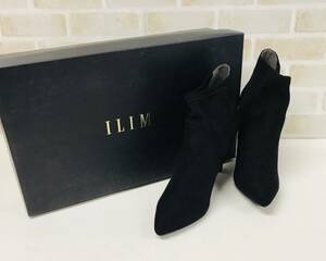 ☆【靴】ILIMA ブラック系 スエード ショート ブーティー 23.5cm レディース ヒール 約 9.5cm☆T03-329ｐ